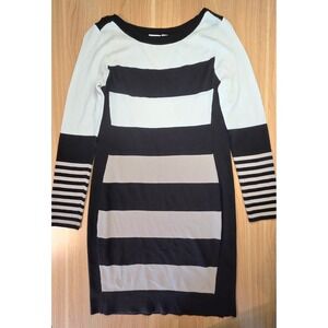 Cato Striped Knit Dress Women's Medium Black‎ White Almond Colored Long Sleeve